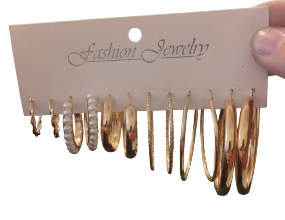 Fashion Jewelry Gold Hoop And Faux Pearl Earrings Set